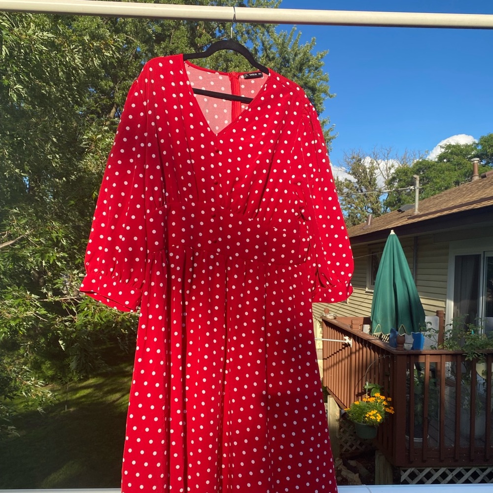 SHEIN red and white polka dot maxi dress